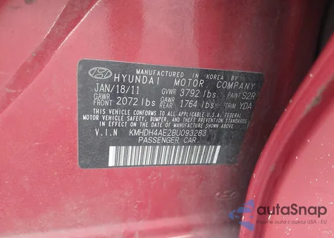 2011 Hyundai Elantra Limited (Ulsan Plant) from USA, damaged, VIN KMHDH4AE2BU093283